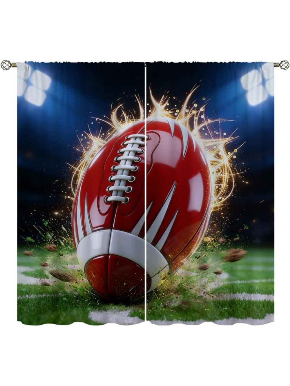 3D Football Blackout Curtains, Thermal Insulated Drapes for Kids' Rooms, 84x84